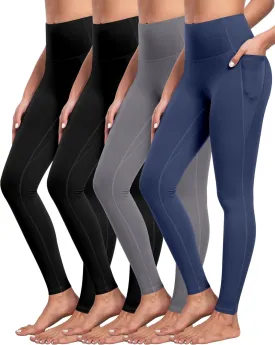 NORMOV 4 Packs Yoga Leggings with Pockets for Women, Soft High Waisted Tummy Control Workout Pants