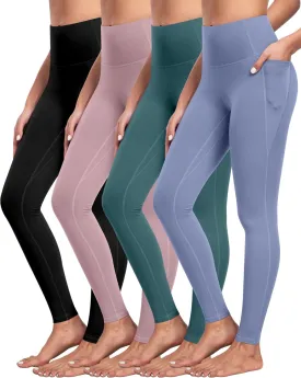NORMOV 4 Packs Yoga Leggings with Pockets for Women, Soft High Waisted Tummy Control Workout Pants