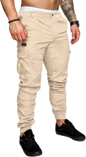 PLEPAN Men's Casual Cargo Pants Joggers Hiking Sweatpants Stretch Elastic Waist Work Pants with 6 Pockets