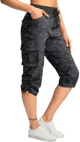 Pudolla Women's Cargo Capri Pants Lightweight Quick Dry Hiking Pants Summer Travel Casual Capris with 5 Pockets