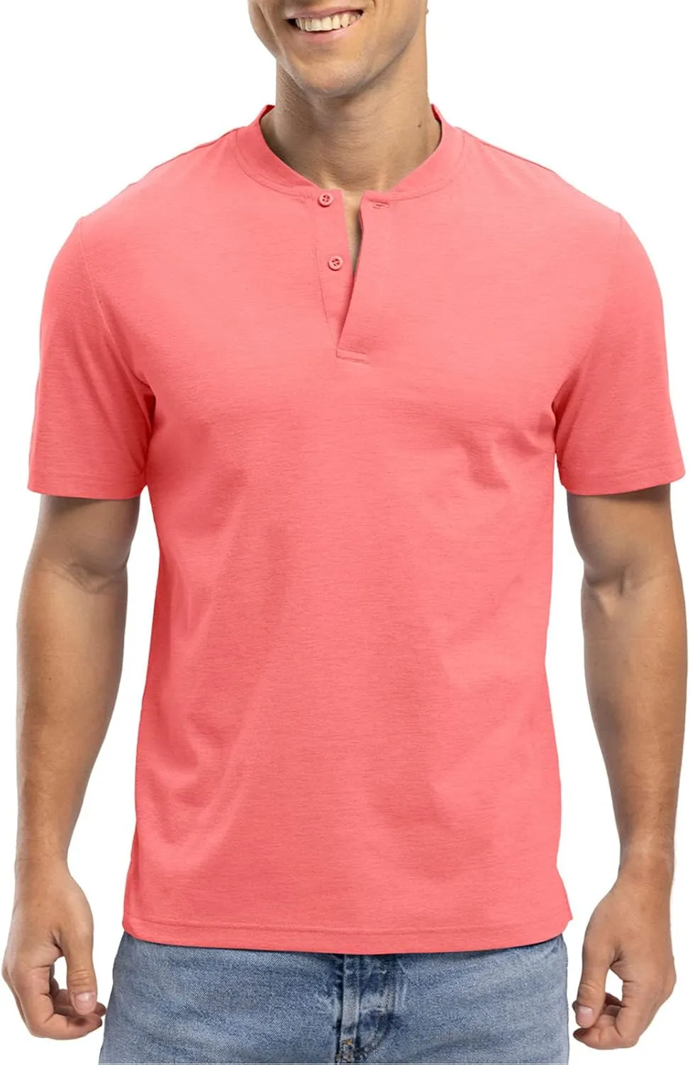 Rdruko Men's Golf Shirts Collarless Henley Dry Fit Athletic Casual Performance Blade Lightweight Polo T Shirts