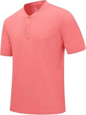 Rdruko Men's Golf Shirts Collarless Henley Dry Fit Athletic Casual Performance Blade Lightweight Polo T Shirts