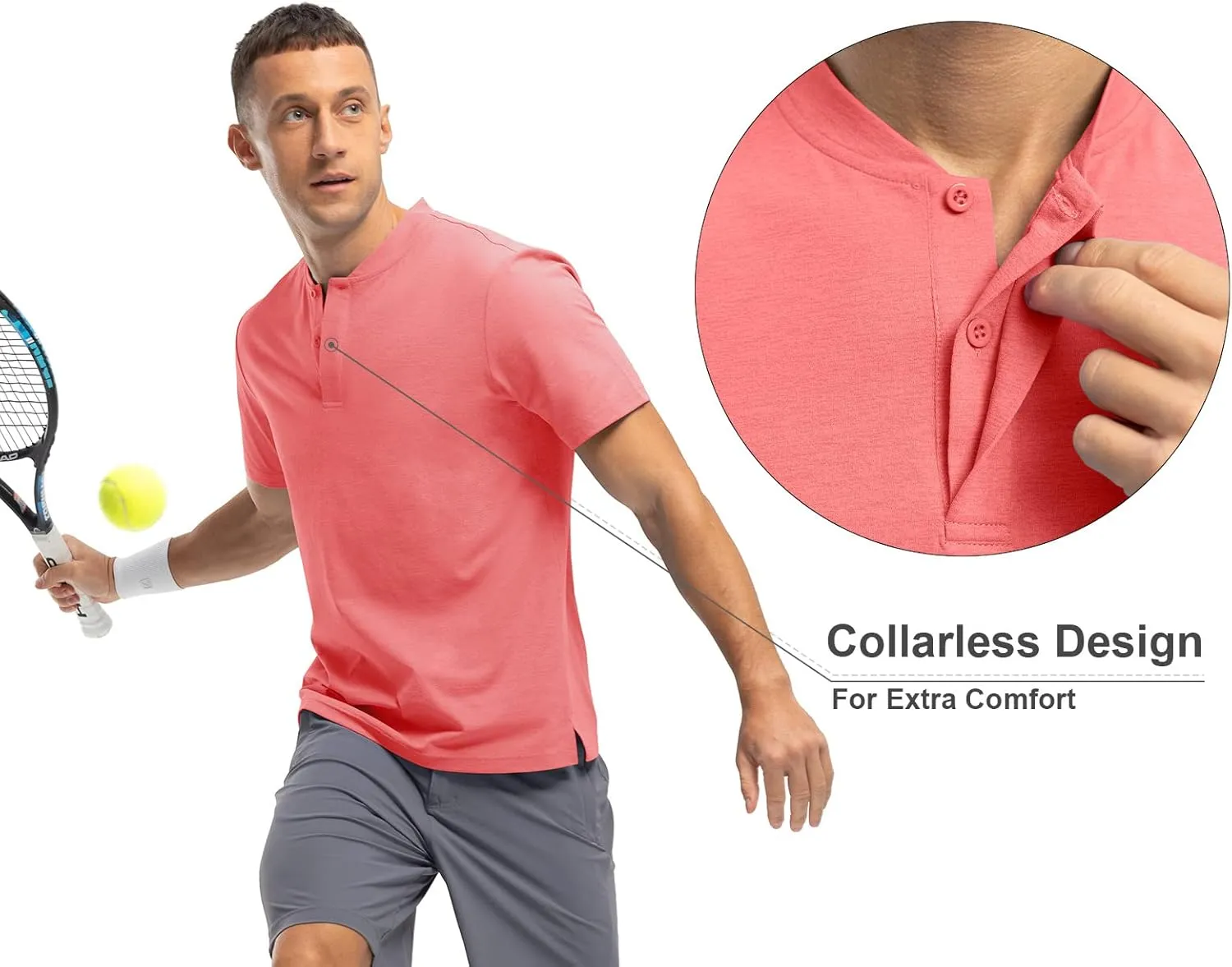 Rdruko Men's Golf Shirts Collarless Henley Dry Fit Athletic Casual Performance Blade Lightweight Polo T Shirts