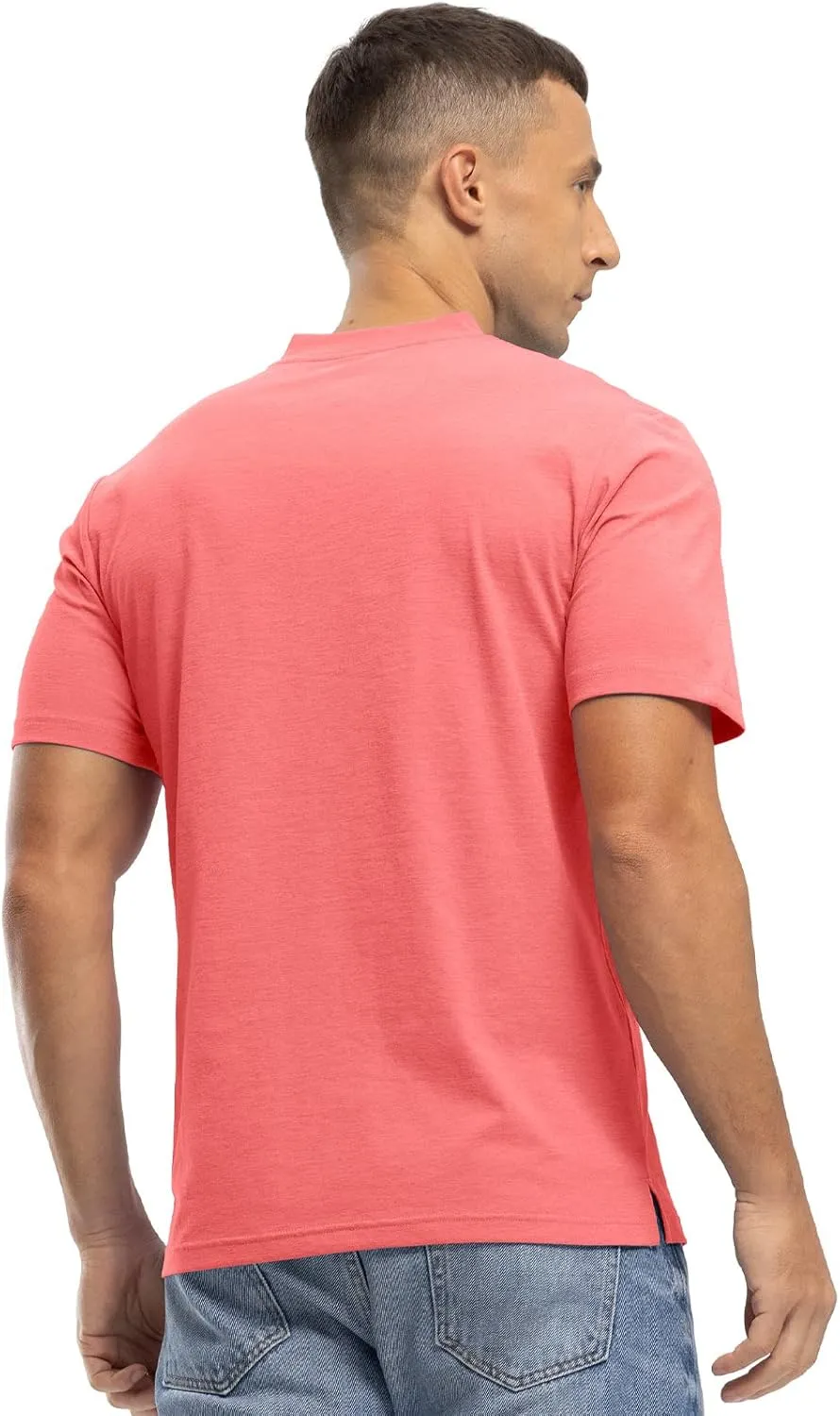 Rdruko Men's Golf Shirts Collarless Henley Dry Fit Athletic Casual Performance Blade Lightweight Polo T Shirts