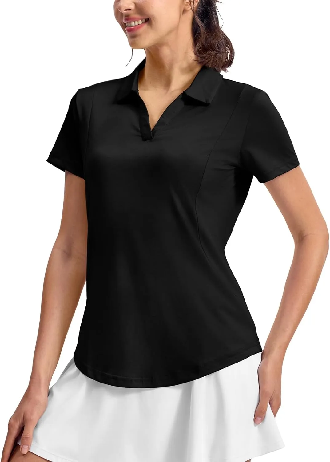 Rdruko Women's Golf Shirts Short Sleeve Polo Tennis V Neck Collared Shirts Dry Fit
