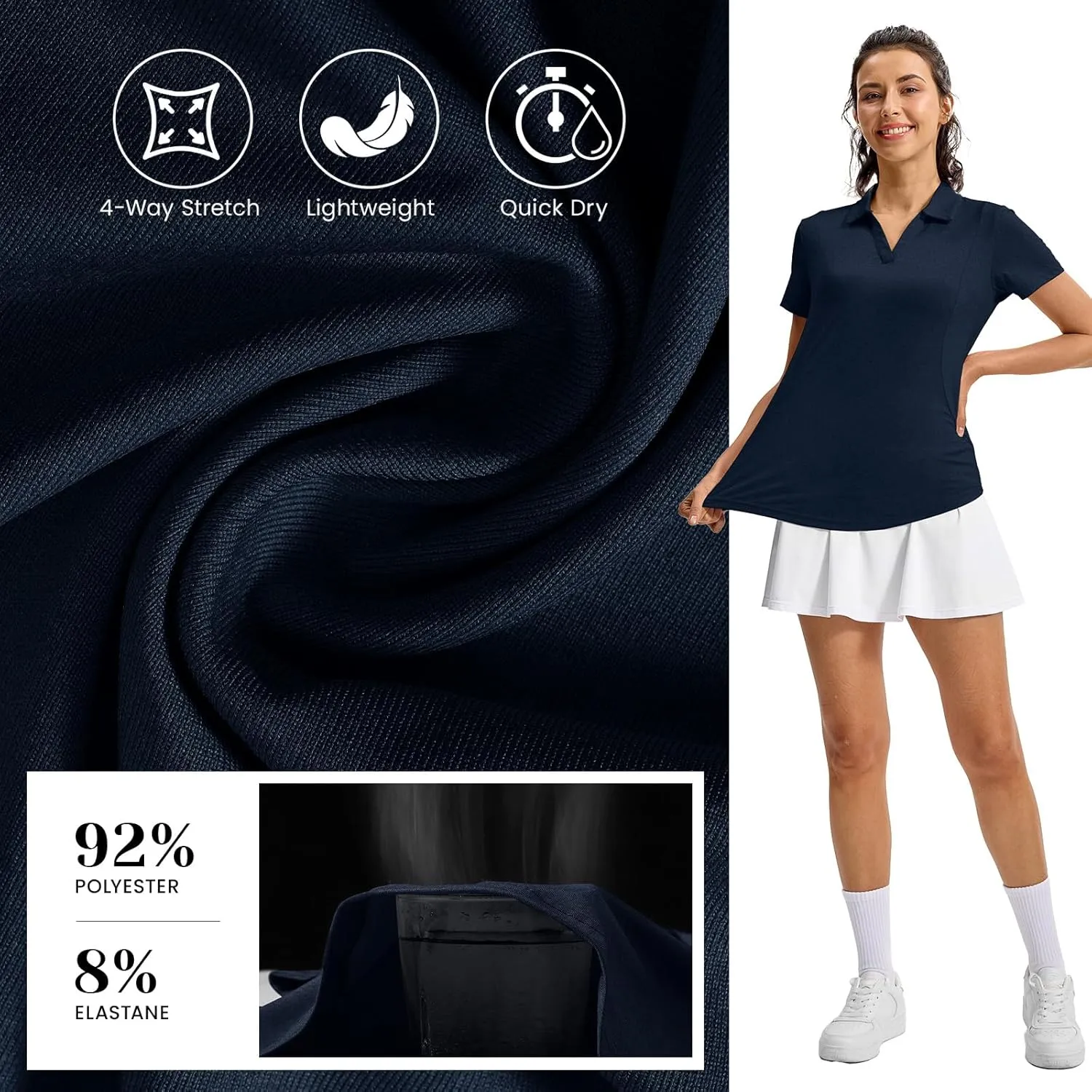Rdruko Women's Golf Shirts Short Sleeve Polo Tennis V Neck Collared Shirts Dry Fit