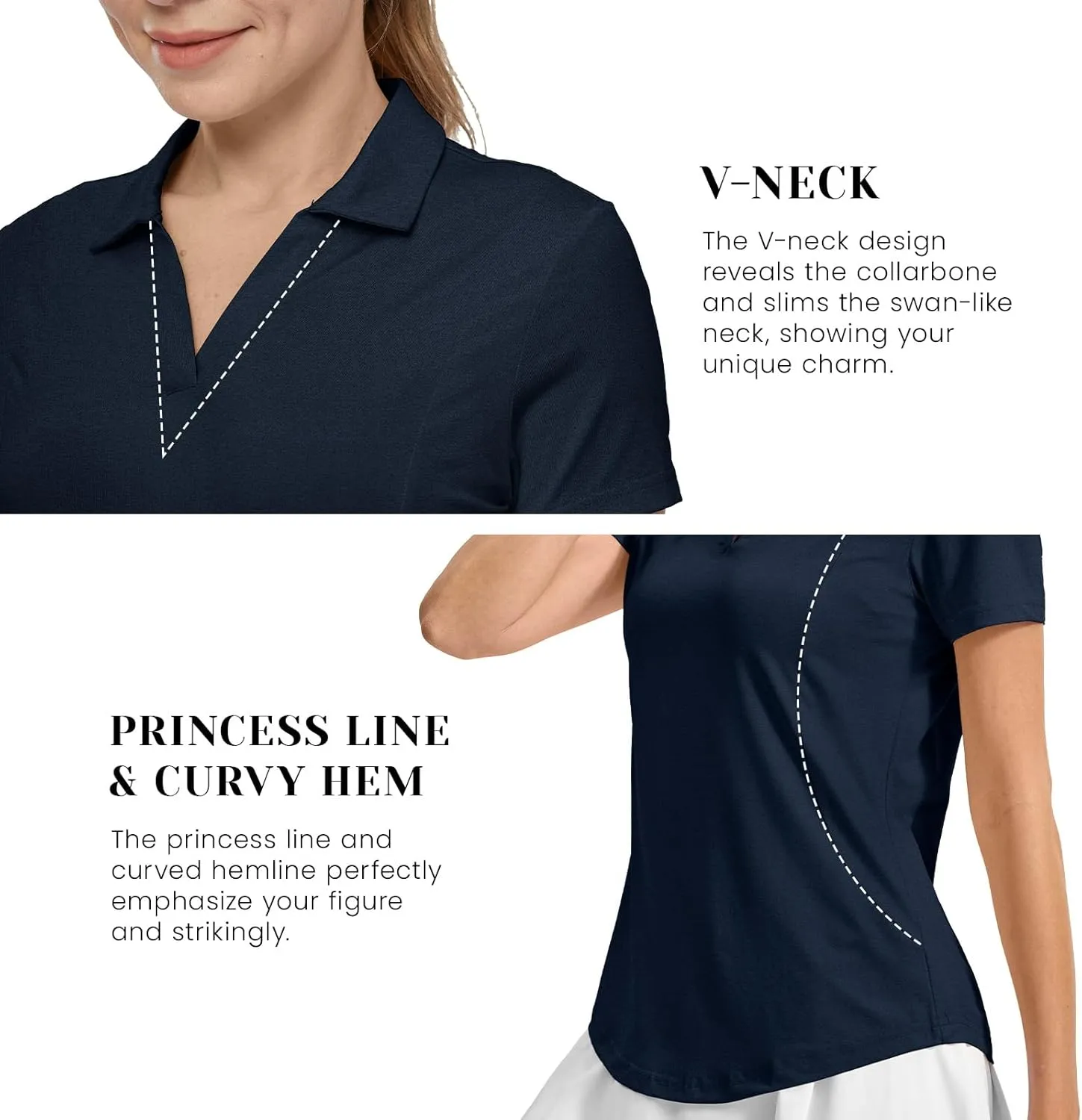 Rdruko Women's Golf Shirts Short Sleeve Polo Tennis V Neck Collared Shirts Dry Fit