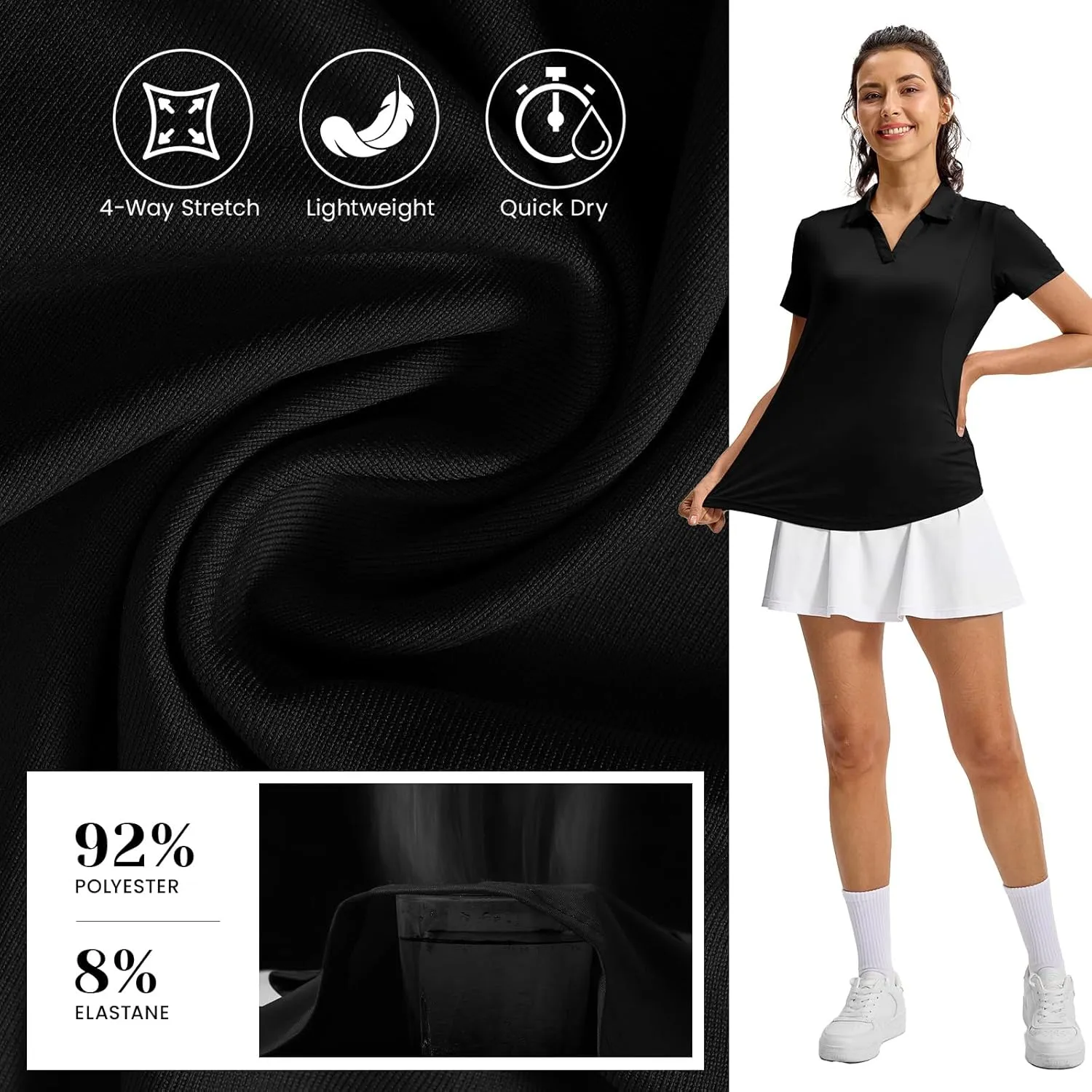 Rdruko Women's Golf Shirts Short Sleeve Polo Tennis V Neck Collared Shirts Dry Fit