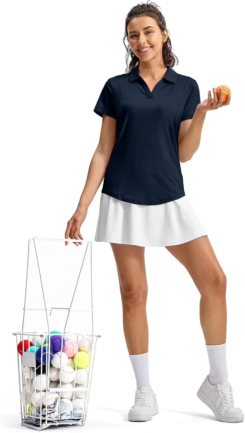 Rdruko Women's Golf Shirts Short Sleeve Polo Tennis V Neck Collared Shirts Dry Fit
