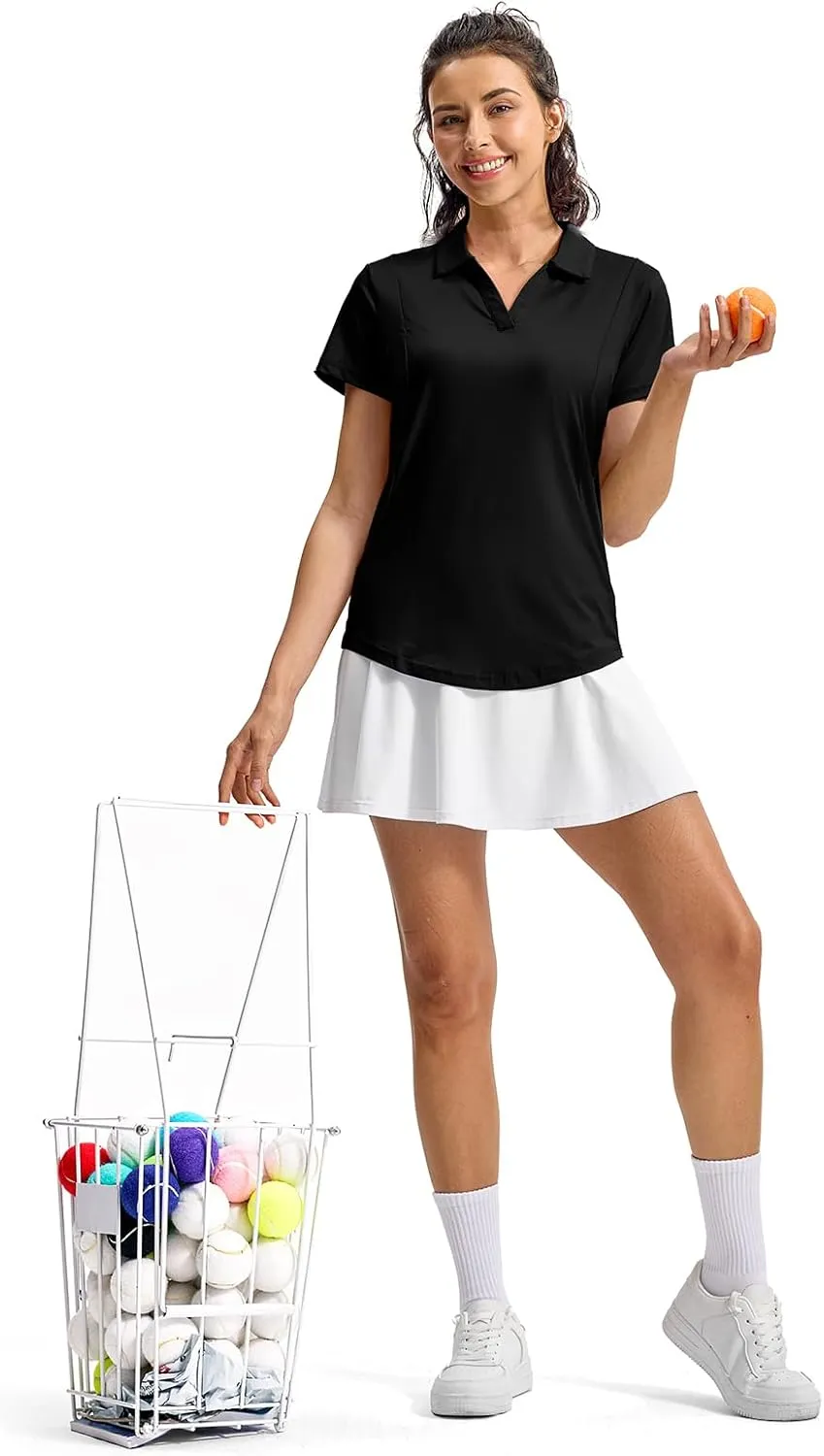 Rdruko Women's Golf Shirts Short Sleeve Polo Tennis V Neck Collared Shirts Dry Fit
