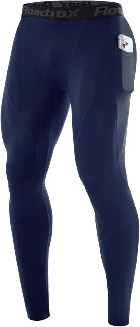 Roadbox 1 or 2 Pack Compression Pants Men, Running Workout Leggings with Pockets, Gym Basketball Athletic Tights Base Layer