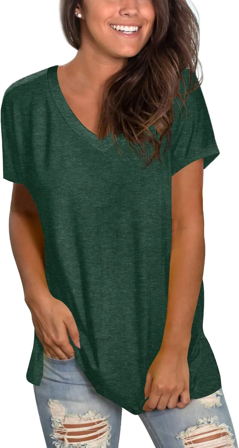 Sipaya Womens T Shirts Basic V Neck Tee Loose Fitting Casual Short Sleeve Tops