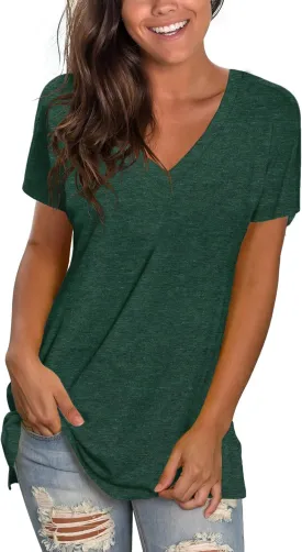 Sipaya Womens T Shirts Basic V Neck Tee Loose Fitting Casual Short Sleeve Tops