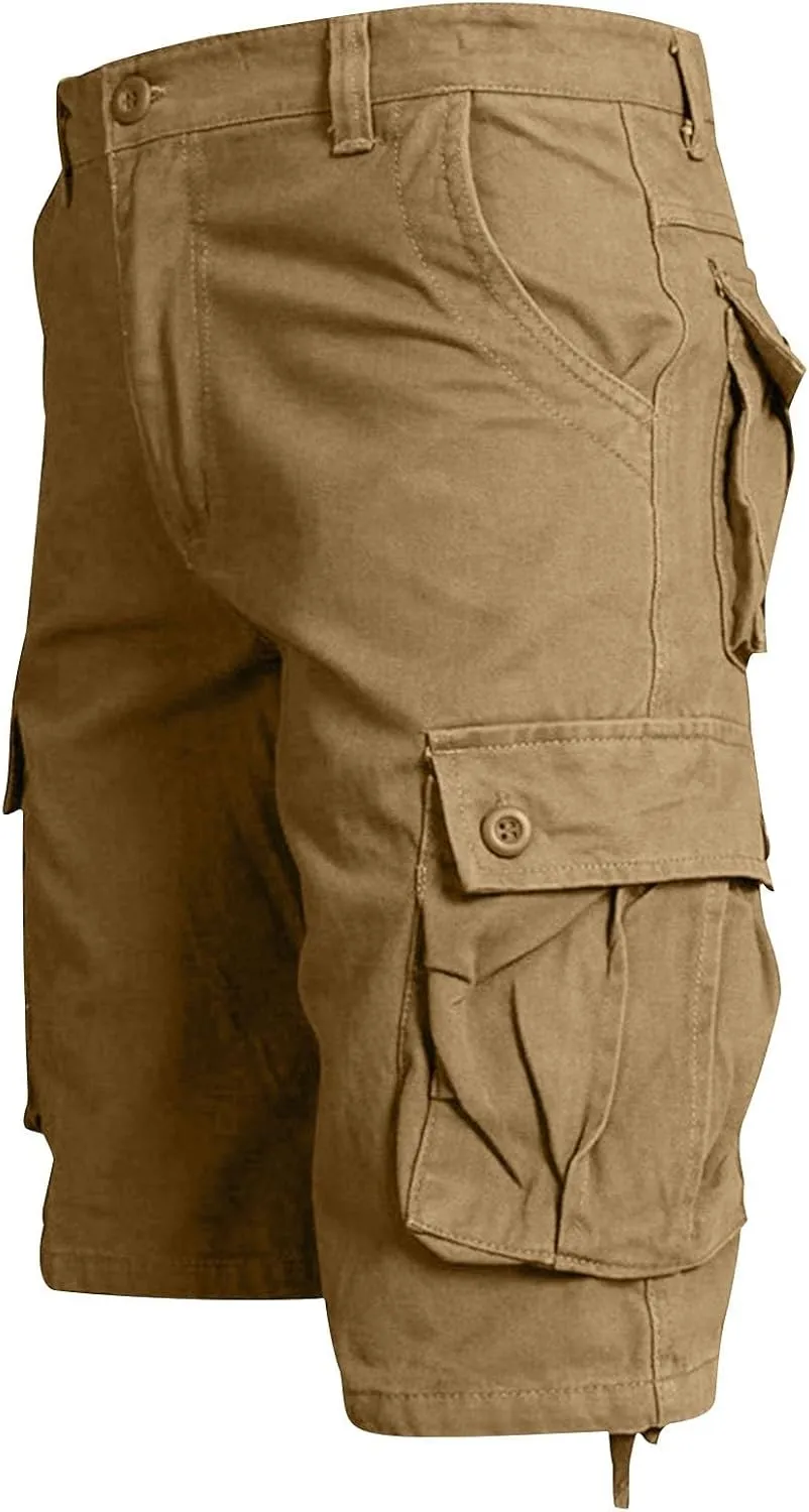Summer Cargo Shorts for Men Outdoor Loose Twill Short Pants with Zipper Multi Pocket Casual Lightweight Shorts