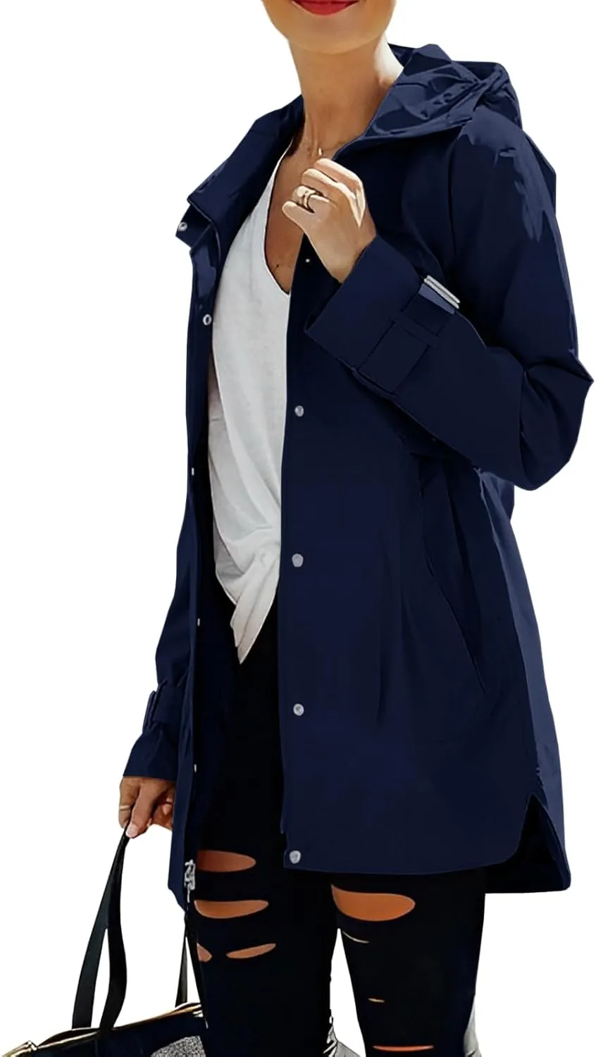 Tankaneo Women's Trench Coat Zip Up Long Sleeve Hooded Jacket Casual Windproof Outwear with Pockets