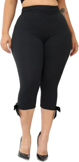 UAURORAO Women Bow Tie Capri Yoga Leggings Stretch Cropped Bloomer Capris Side Slit Ruffle Skinny Flared Bell Bottoms