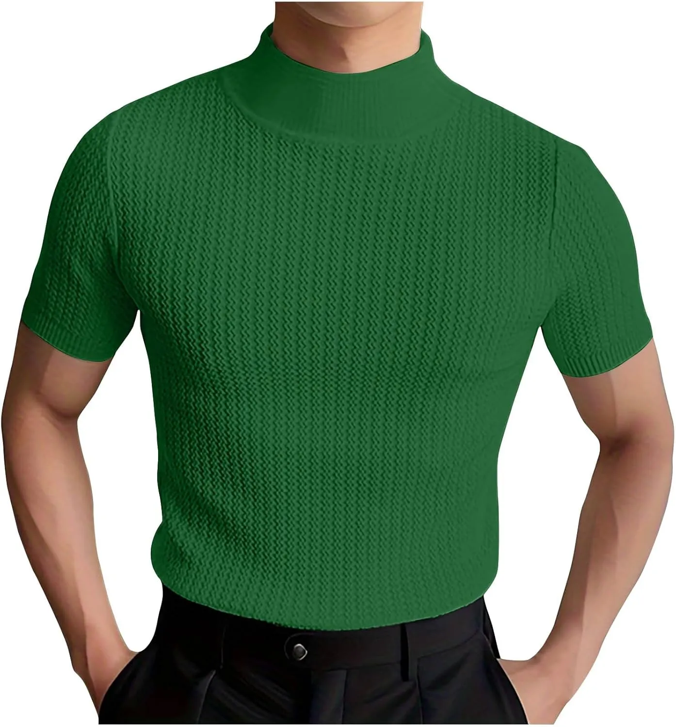 Uillui Short Sleeve Shirts Mens Mock Turtleneck Sweater Slim Fit Undershirt Casual Basic Tops Ribbed Knit Pullover Solid Tee