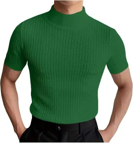 Uillui Short Sleeve Shirts Mens Mock Turtleneck Sweater Slim Fit Undershirt Casual Basic Tops Ribbed Knit Pullover Solid Tee