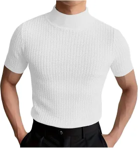 Uillui Short Sleeve Shirts Mens Mock Turtleneck Sweater Slim Fit Undershirt Casual Basic Tops Ribbed Knit Pullover Solid Tee