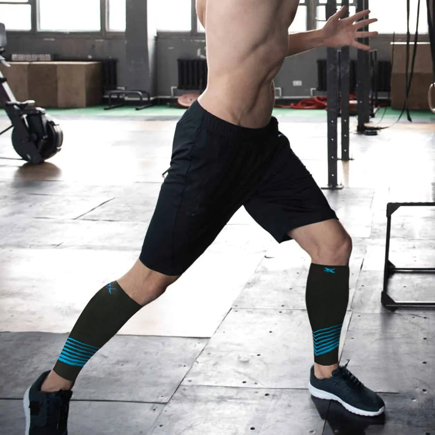 Ultra V-Striped Design Calf Support Recovery Compression Sleeves (1-Pair)