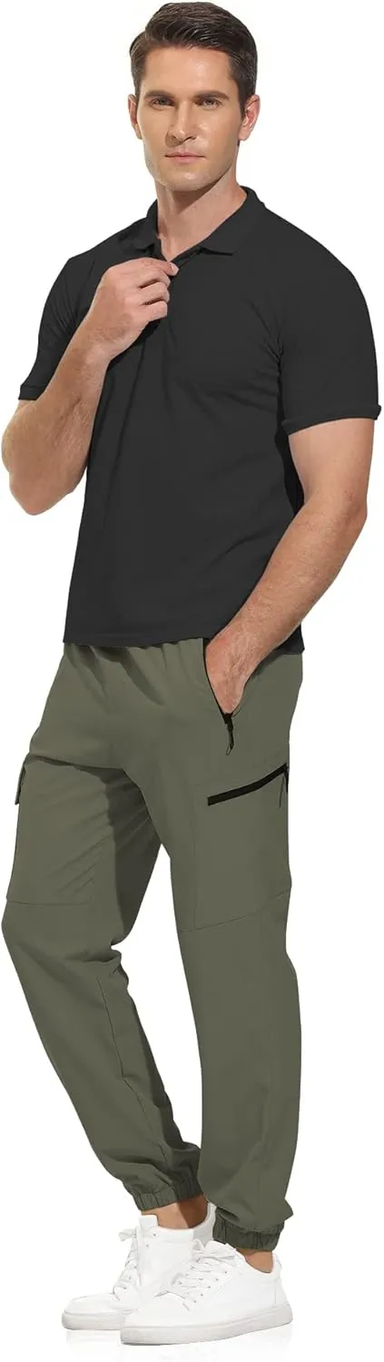 VAYAGER Men's Lightweight Joggers Quick Dry Hiking Cargo Pants Stretch Running Athletic Golf Pants with Zipper Pockets