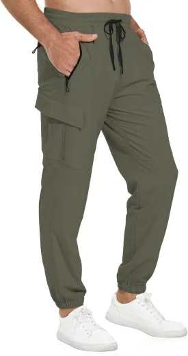 VAYAGER Men's Lightweight Joggers Quick Dry Hiking Cargo Pants Stretch Running Athletic Golf Pants with Zipper Pockets