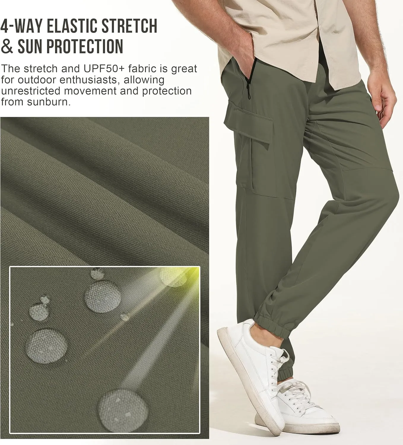 VAYAGER Men's Lightweight Joggers Quick Dry Hiking Cargo Pants Stretch Running Athletic Golf Pants with Zipper Pockets