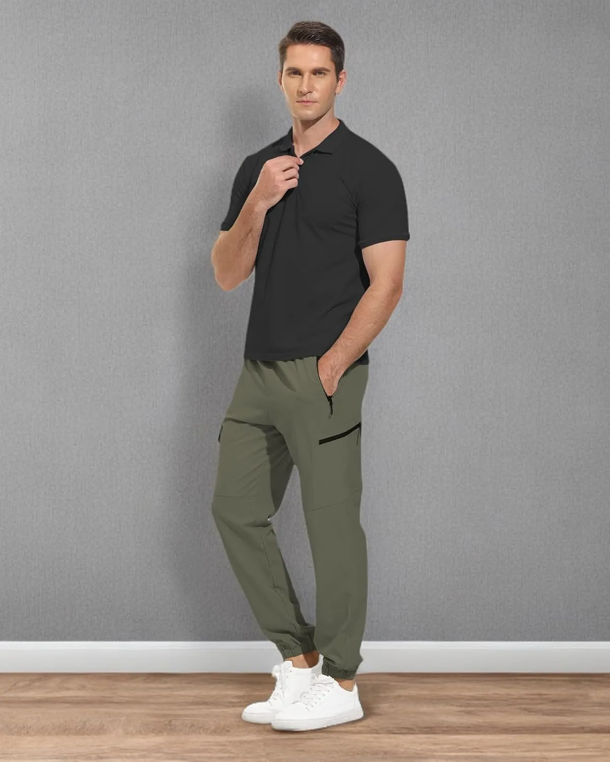 VAYAGER Men's Lightweight Joggers Quick Dry Hiking Cargo Pants Stretch Running Athletic Golf Pants with Zipper Pockets