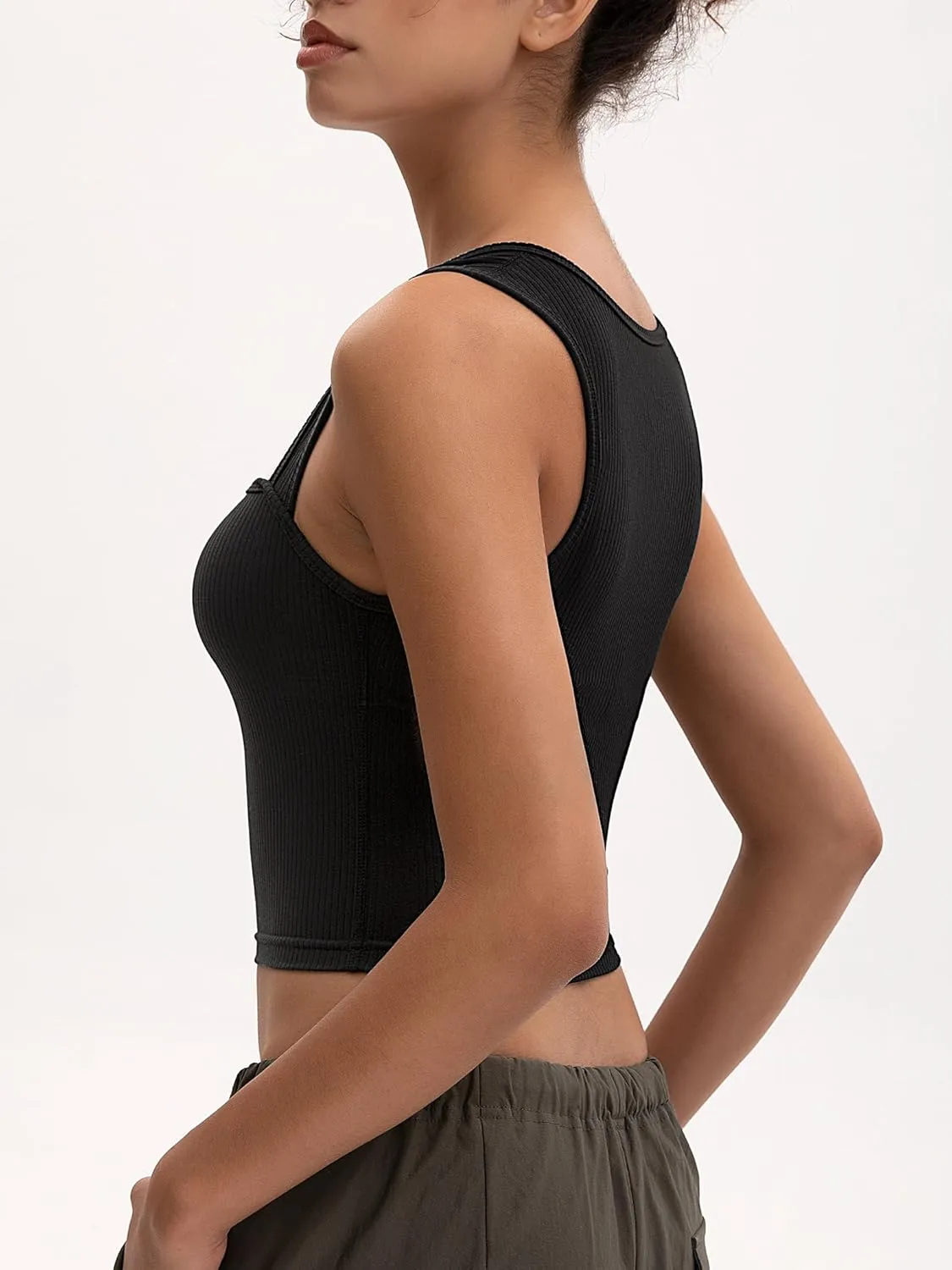 Women's Crop Tank Top Ribbed Sleeveless Shirts Wide Strap Square Neck Casual Basic Tanks 2025 Summer for Workout