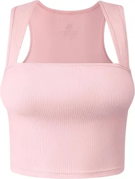 Women's Crop Tank Top Ribbed Sleeveless Shirts Wide Strap Square Neck Casual Basic Tanks 2025 Summer for Workout