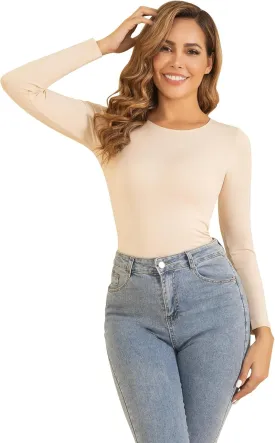 Women's Long Sleeve Shirts, Slim Fit Basic Tops, Soft Stretchy Spring Fashion Top Casual Tee for Going Out