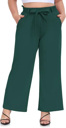 ZERDOCEAN Women's Plus Size Wide Leg Pants High Waisted Self-tie Belted Lounge Pants Trousers with Pockets